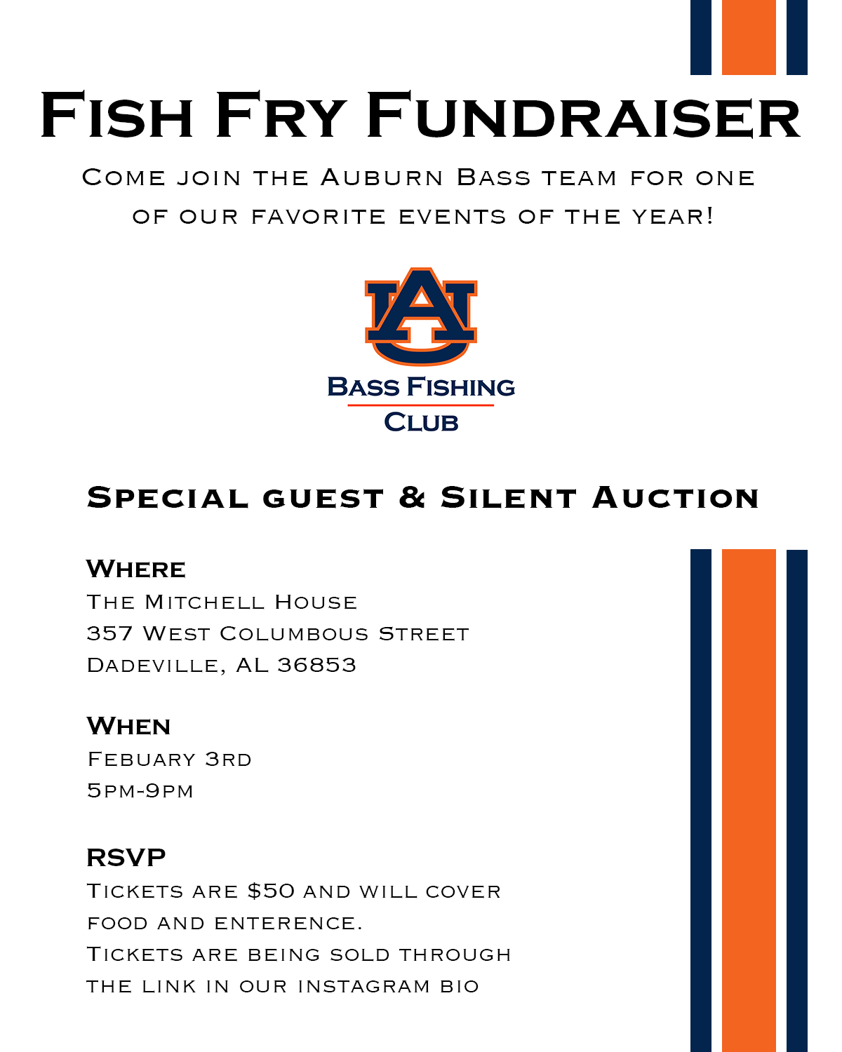 2024 Auburn University Bass Fishing Club Fish Fry Ticket Auburn
